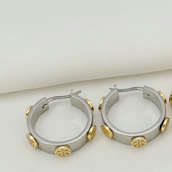 Tory Burch Two-Tone Hoop Earrings - Picture 9 of 9